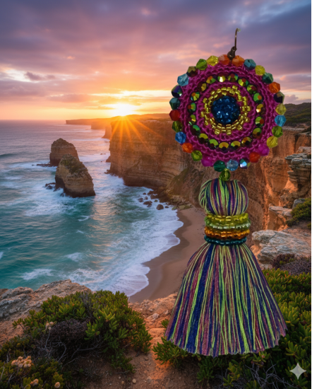 Háčkované  dizajnové náušnice "Východ slnka na útese"